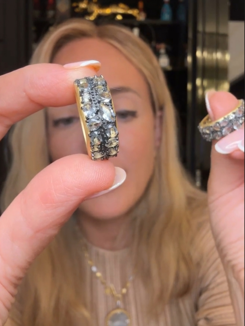 Gold-Tone Pavé Crystal Hoop Ring Gray Crystal Size 9